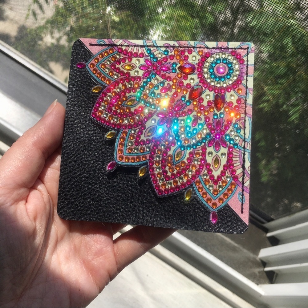 Diamond Art Lotus Flower Corner Bookmark, Colorful, Sparkly, Bling (PINK/ORANGE)
